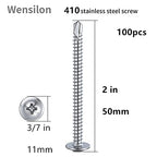 Wensilon（100pcs）#8×2”for Sheet Metal Self-Tapping Screws 410 Stainless Steel - Image 2
