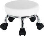Modern Roller Seat PU Leather Low Round Rolling Stool 360 Swivel Small Stool by WKWKER