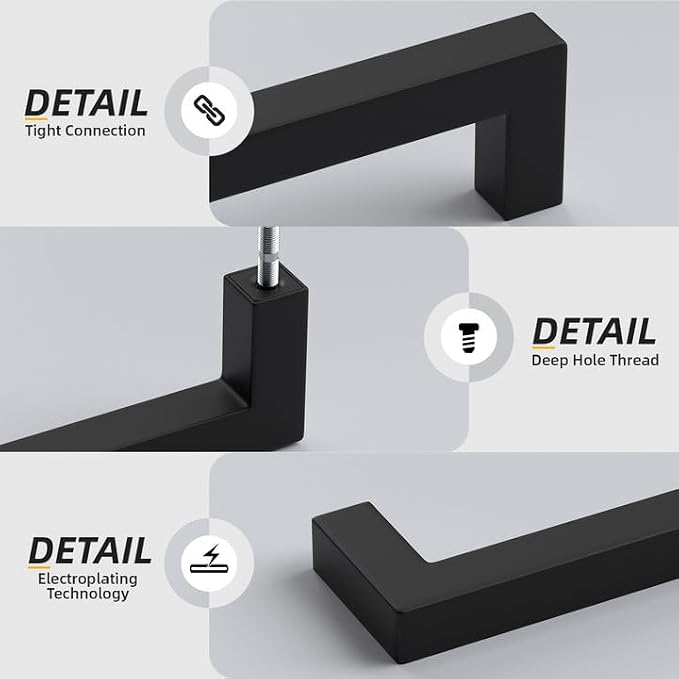 goldenwarm 2Pack 8INCH Matte Black Cabinet Pulls Kitchen Hardware, 204mm Square - Image 4