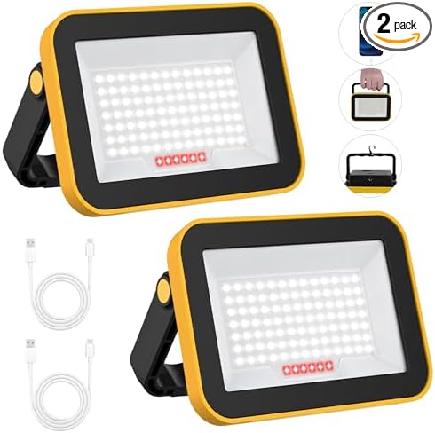 2 Pack Led Rechargeable Portable Work Light SMD LED Super Bright Flood Light by TSUNESLUX