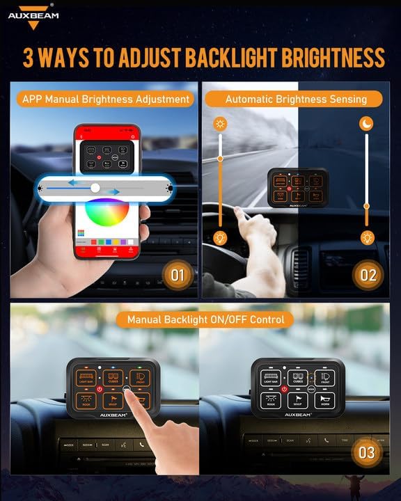 Auxbeam 6 Gang Switch Panel Bluetooth RGB AR-600 - Image 3
