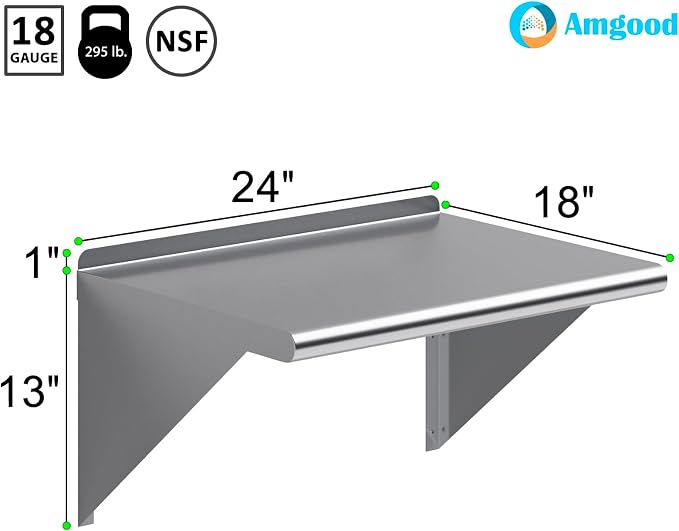 AmGood 24" Long X 18" Deep Stainless Steel Wall Shelf | NSF Certified | - Image 3