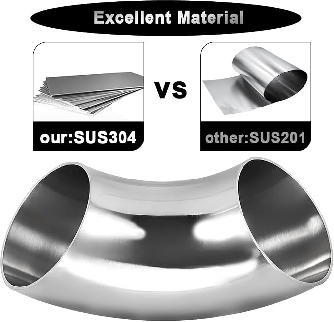 Cotonake OD 5 Inch 90 Degree SS304 Stainless Steel Bend Tube Exhaust Elbow Pipe - Image 3