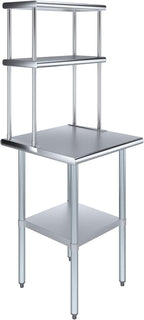 Amgood Stainless Steel Work Table Wide Double Tier Overshelf | NSF | Metal by AmGood