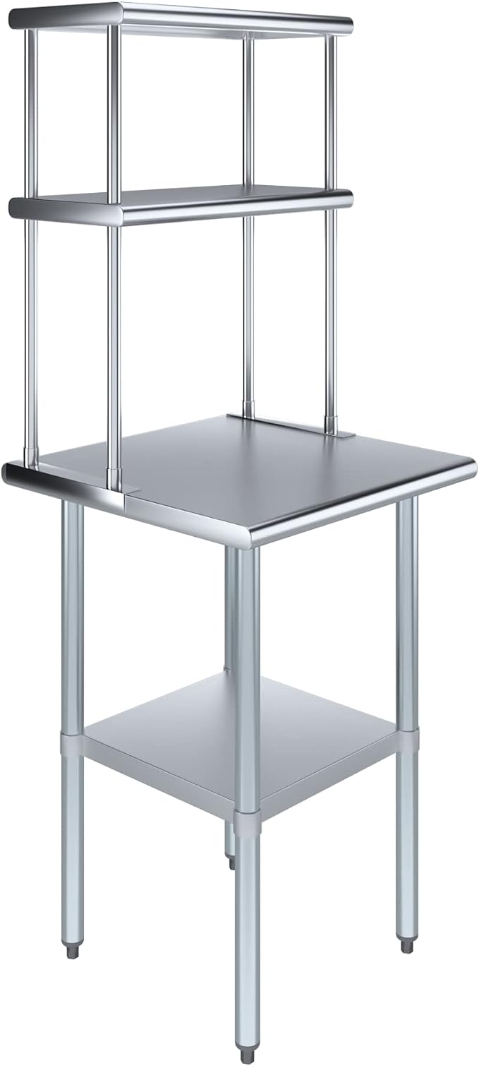 Amgood Stainless Steel Work Table Wide Double Tier Overshelf | NSF | Metal by AmGood