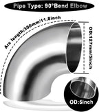 Cotonake OD 5 Inch 90 Degree SS304 Stainless Steel Bend Tube Exhaust Elbow Pipe - Image 2