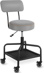 Shop Stool with Lockable Rubber Wheels Adjustable Backrest Tool Tray Storage by WUDOYO