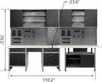 JZD Metal Storage Organization System, Wall Mount Tool Cabinets, Wood Tabletop - Image 2