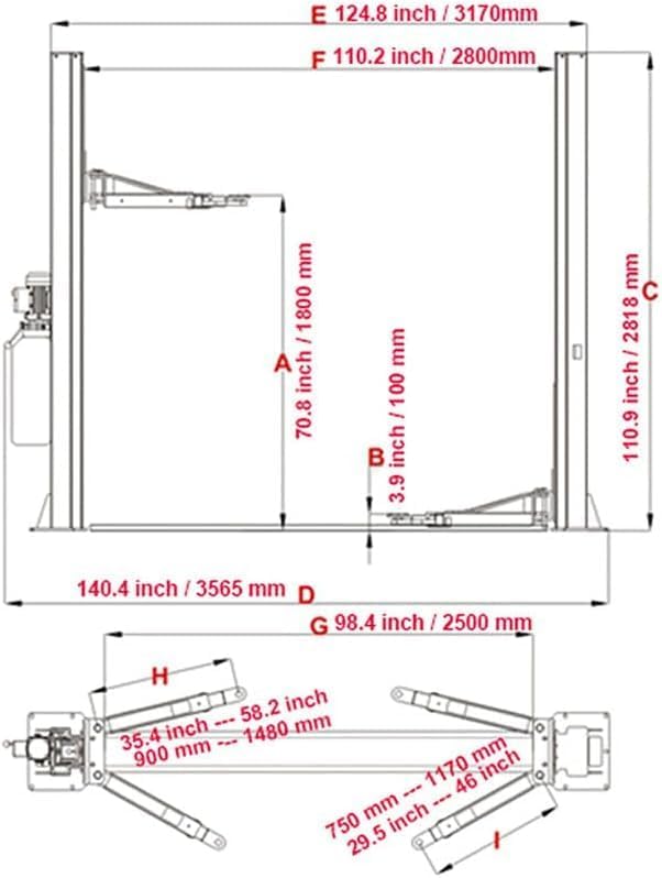 10000lbs 2 Post Lift AK-H105 Two Post Car Lift Automotive Lift - Image 7