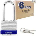 LanuBe Laminated Padlock 1-9/16 inch Long Shackle 6 Pack Keyed Alike, Bulk Locks by LanuBe