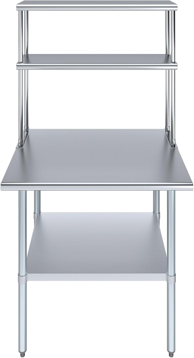 AmGood Stainless Steel Work Table Double Tier Overshelf 30" x 36" Work Table + - Image 2