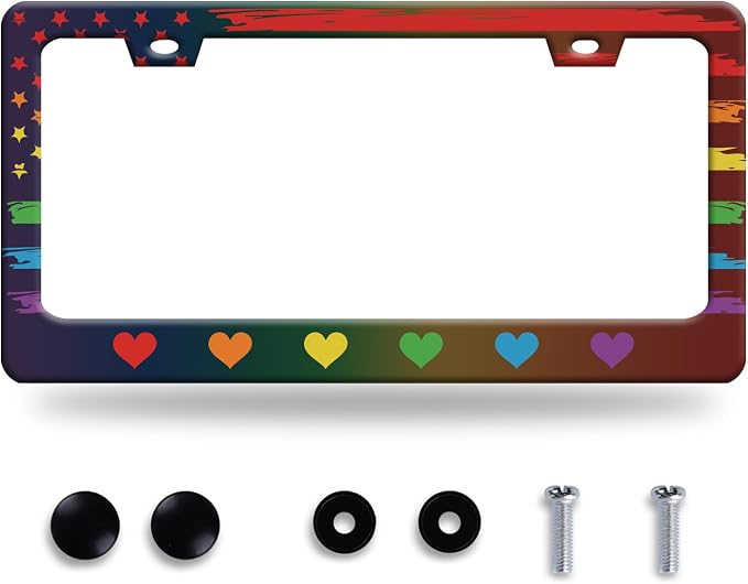 Rainbow Heart License Plate Frame Gay Pride LGBT License Plate Frames Stainless by BRAGHRTED