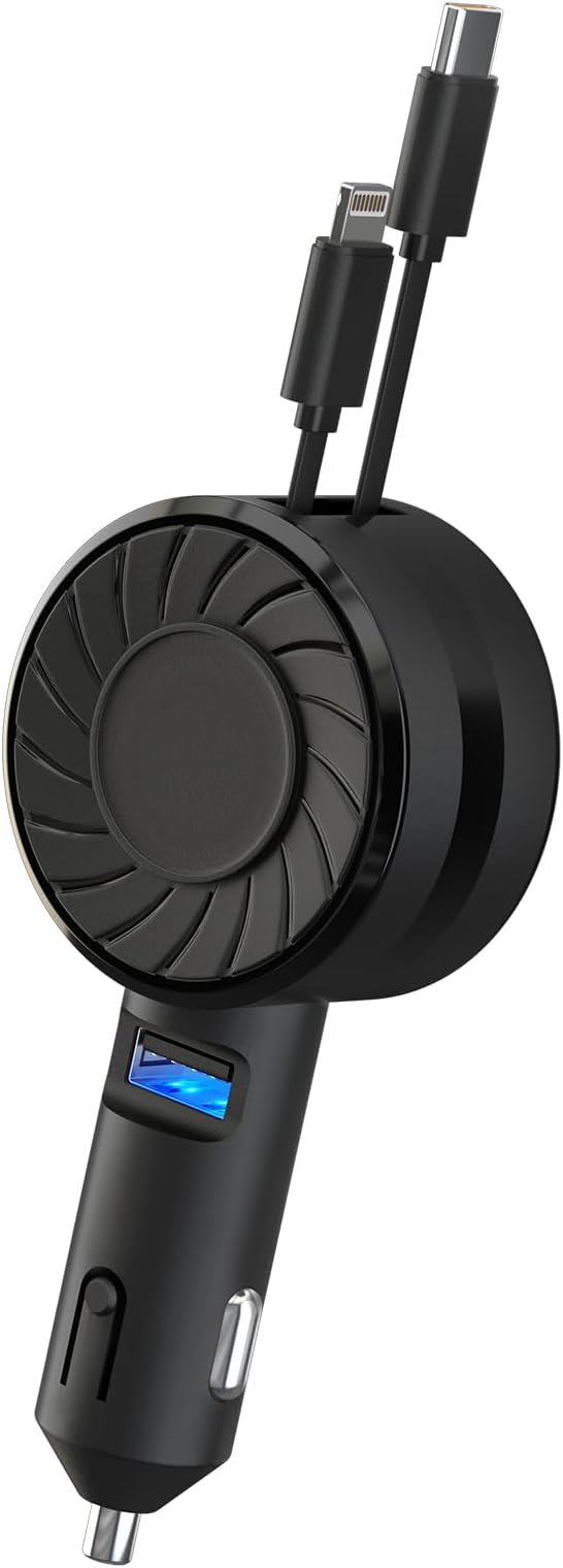 Retractable Car Charger, 3 in 1 Fast Charging Phone Charge 50W, Mini Car Adapter by FOVAL