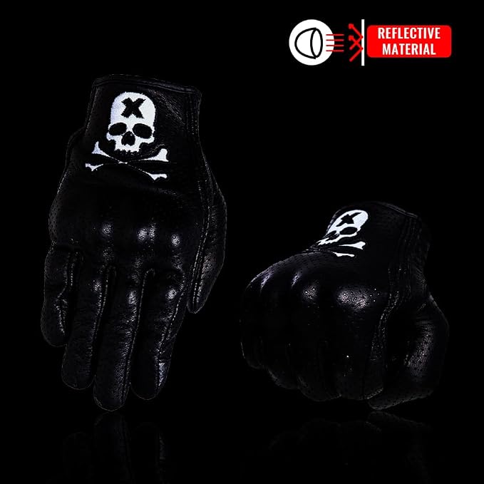Goatskin Leather Motorcycle Motorbike Powersports Racing Gloves Reflective - Image 4