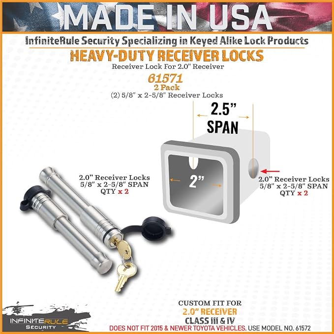 61571 | 2 Pack, Keyed Alike, Receiver Locks - Image 2