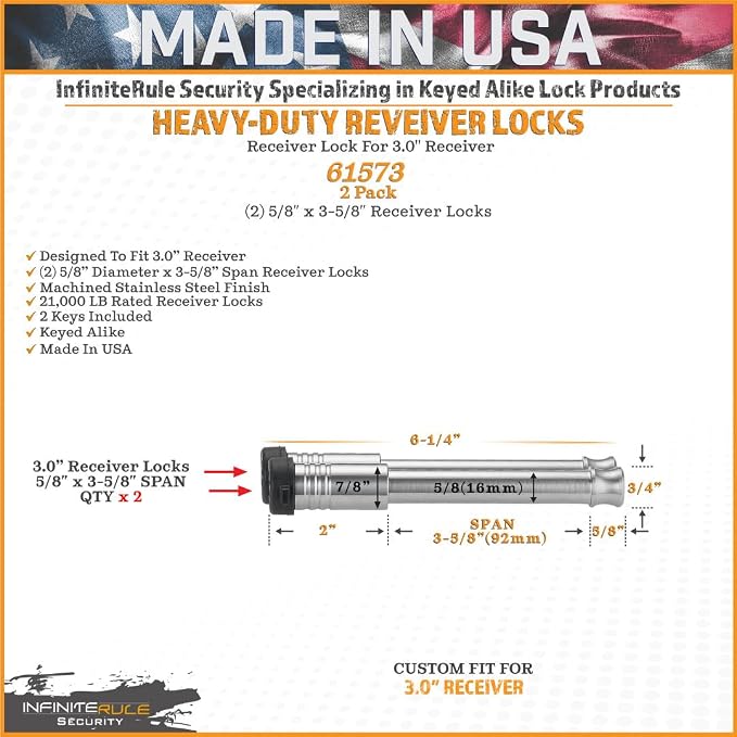 61573 | 2 Pack, Keyed Alike, Receiver Locks - Image 3