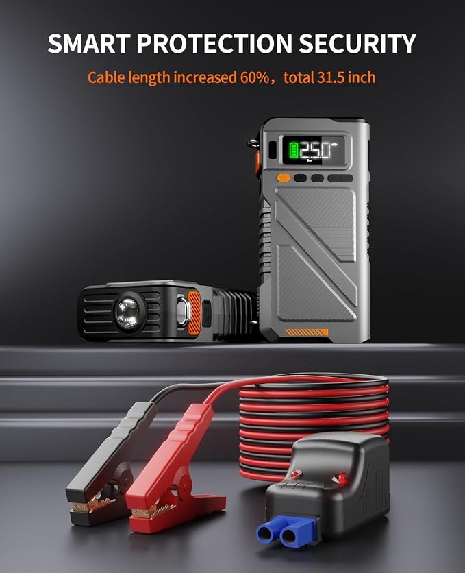 Portable Car Jump Starter with Air Compressor, 8000A Jump Box Combo 150PSI Tire - Image 4