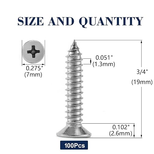 #6 x 3/4" Wood Screw 100Pcs 18-8 Stainless Steel Screws Flat Head Phillips Fast - Image 2