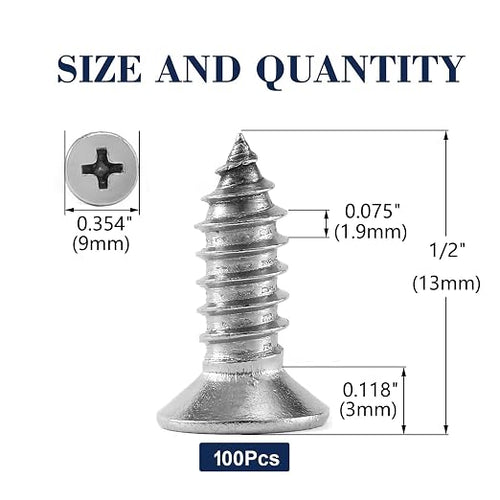 #10 x 1/2" Wood Screw 100Pcs 18-8 Stainless Steel Screws Flat Head Phillips - Image 2