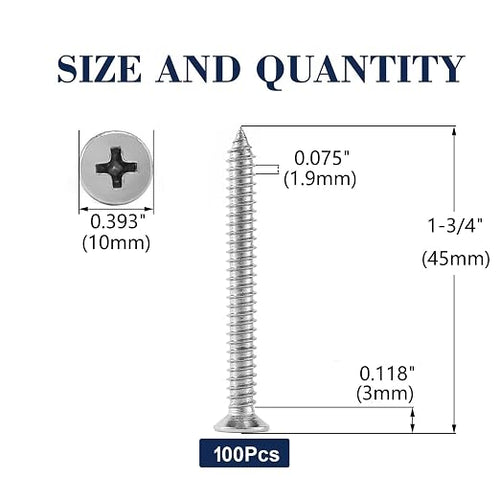 #12 x 1-3/4" Wood Screw 100Pcs 18-8 Stainless Steel Screws Flat Head Phillips - Image 2