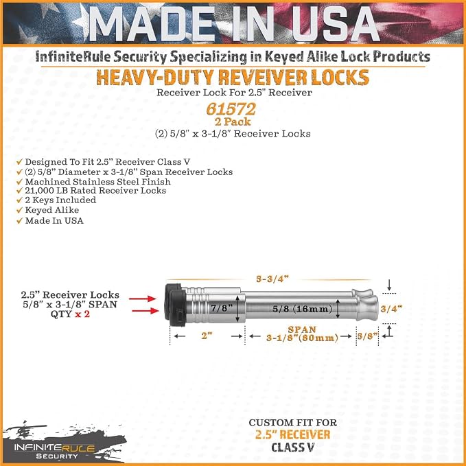 61572 | 2 Pack, Keyed Alike, Receiver Locks - Image 3