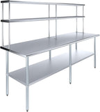 Amgood Stainless Steel Work Table Double Tier Overshelf | Metal Kitchen Prep - Image 2