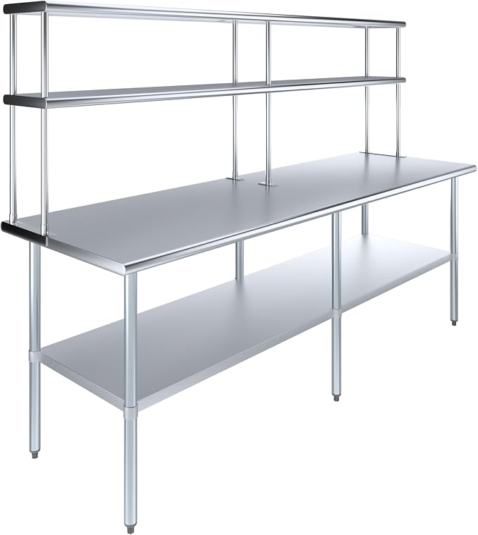 Amgood Stainless Steel Work Table Double Tier Overshelf | Metal Kitchen Prep - Image 2