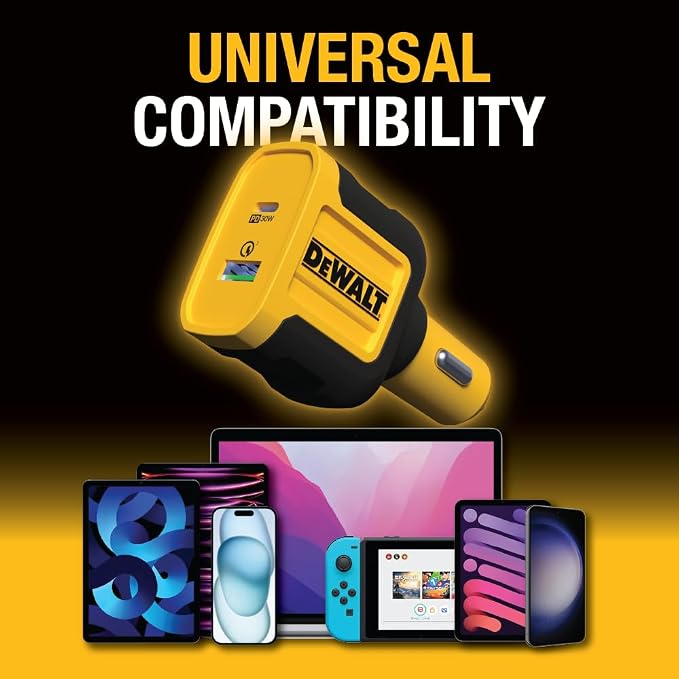 DEWALT Heavy Duty USB + USB C Car Charger Adapter, 49.5W Cigarette Lighter USBA - Image 6