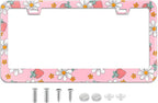Pink Strawberry Floral License Plate Frame Stainless Steel License Plate Frames by TXWWXT