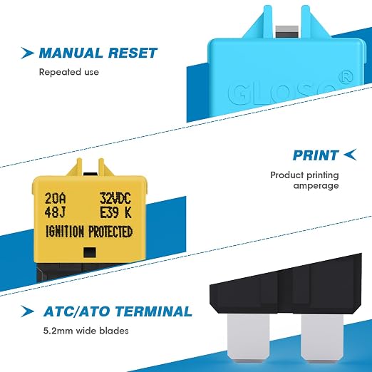GLOSO Circuit Breaker Blade Fuse E39 Manual Reset Fuse - Image 4