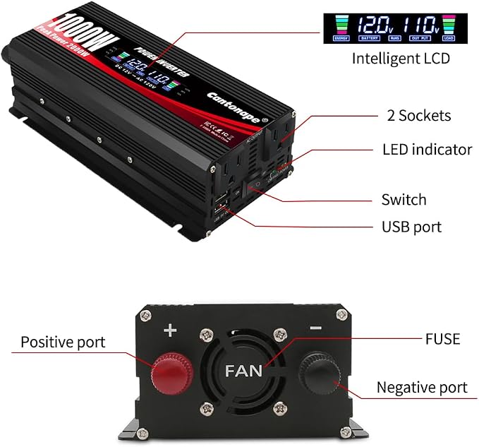 1000W/2000W Car Power Inverter DC 12V to 110V/120V AC Converter - Image 2