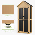 Outdoor Storage Cabinet with Shelf, Wood & Metal Storage Shed with Lockable - Image 5
