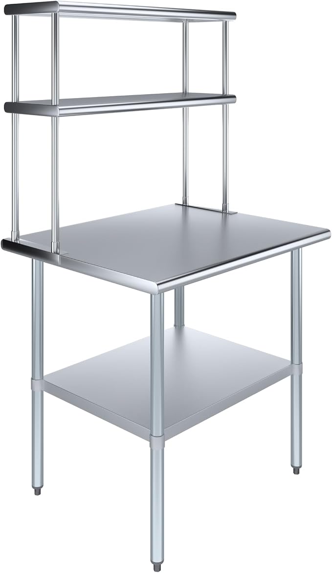 AmGood Stainless Steel Work Table Double Tier Overshelf 30" x 36" Work Table + by AmGood