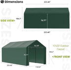 GOJOOASIS 10x20 Carport Heavy Duty Portable Garage Shelter Metal Car Canopy Tent - Image 7