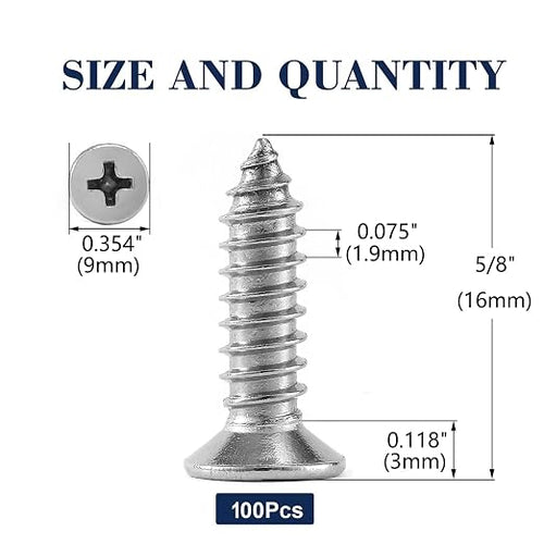 #10 x 5/8" Wood Screw 100Pcs 18-8 Stainless Steel Screws Flat Head Phillips - Image 2