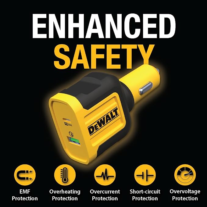 DEWALT Heavy Duty USB + USB C Car Charger Adapter, 49.5W Cigarette Lighter USBA - Image 5