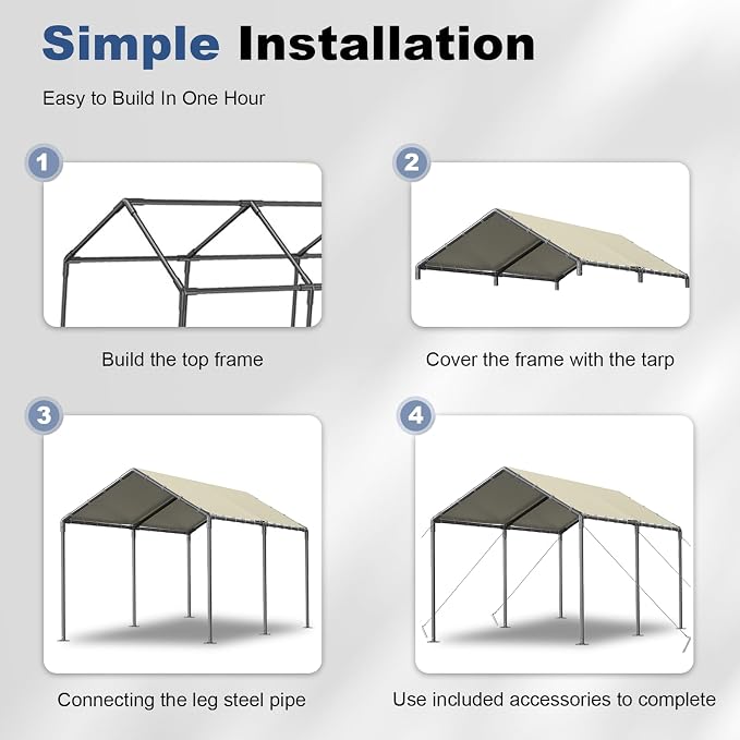 Carport 10x20ft Heavy Duty Car Tent, Portable Garage, Car Shelter, All-Season - Image 4