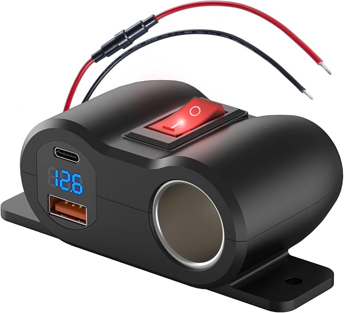 2-in-1 Surface Mount 12V USB Outlet Cigarette Lighter Socket, PD 30W and QC18W by Leadingthefast-chargingera