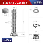 3/8-16 x 3" Hex Head Screw Bolt, Flat & Lock Washers, Fully Threaded, by SG TZH - Image 2