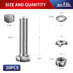 1/2-13 x 2" Hex Head Screw Bolt, Flat & Lock Washers, Fully Threaded, by SG TZH - Image 2