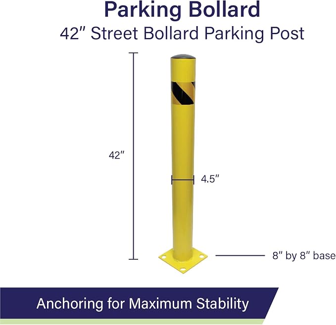 BISupply Safety Bollard Post Parking Barrier 3 Pack - 42in Yellow Pipe Bolt - Image 3
