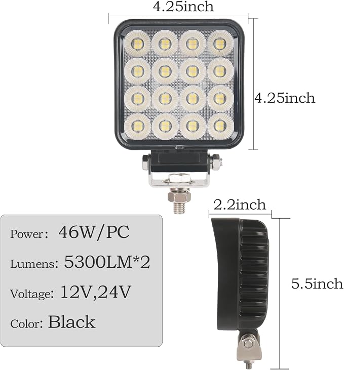 4.3" 12V LED Flood Lights 46W, 24 Volt Work Lights - Image 4