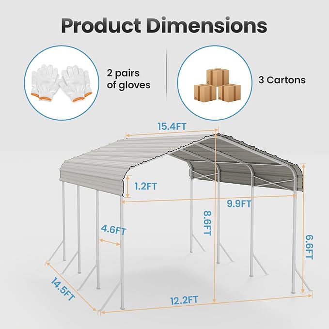 Heavy Duty Metal Carport – Sturdy Structure, All-Weather Protection, Easy - Image 8