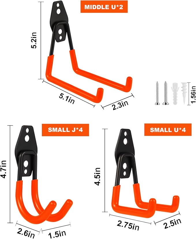 Steel Garage Hooks Wall Tool Organizer, 10 Pack Garage Storage Hook Heavy Duty - Image 2