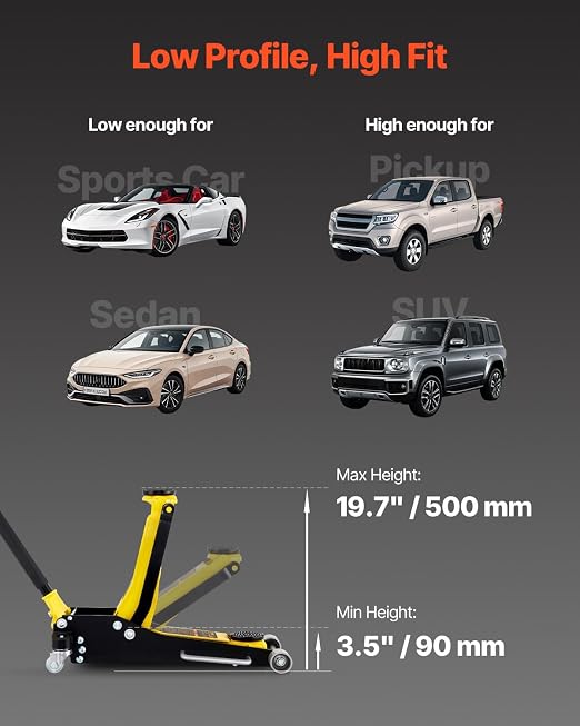 VEVOR 3 Ton Low Profile, Aluminum and Steel Racing Floor Jack - Image 3