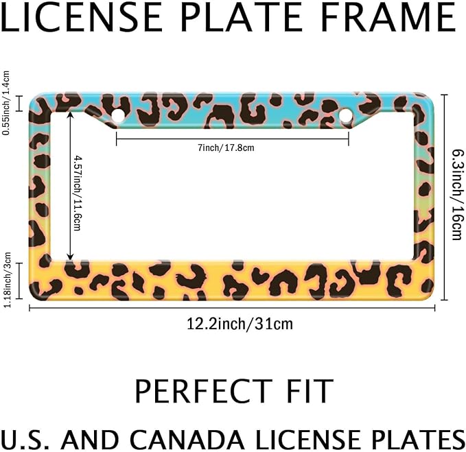 Blue Yellow Leopard License Plate Frame, Cheetah Leopar Print Car Accessories - Image 2