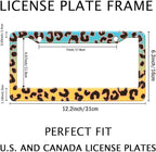 Blue Yellow Leopard License Plate Frame, Cheetah Leopar Print Car Accessories - Image 2