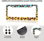 Blue Yellow Leopard License Plate Frame, Cheetah Leopar Print Car Accessories - Image 8
