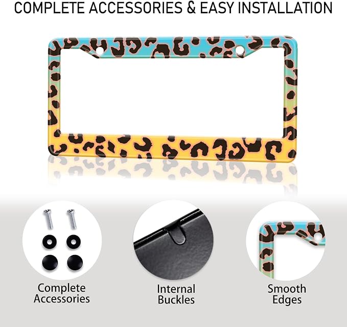 Blue Yellow Leopard License Plate Frame, Cheetah Leopar Print Car Accessories - Image 8