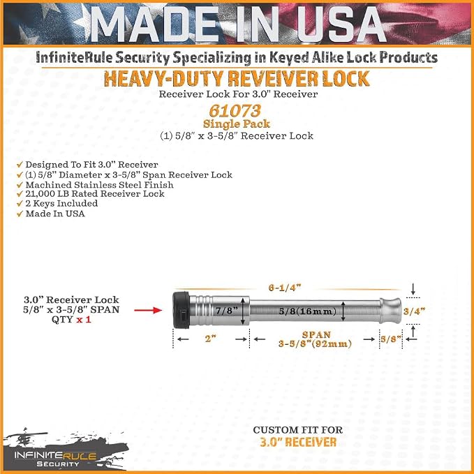61073 | Receiver Lock for 3" Receiver - Image 3